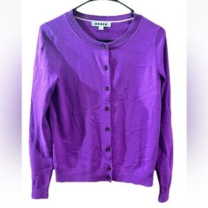 Boden Women Raglan Cardigan XS Sweater Purple Classic Preppy Teacher Layering